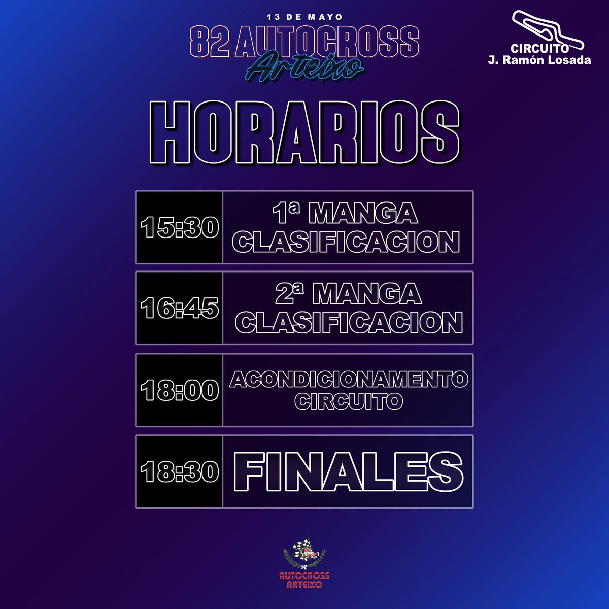 ⏱️Horarios 82 AUTOCROSS ARTEIXO 

<a href="/ArteixoOficial/">Concello de Arteixo</a> <a href="/fedgalegaauto/">Federación Galega de Automobilismo</a> 

#autocrossarteixo