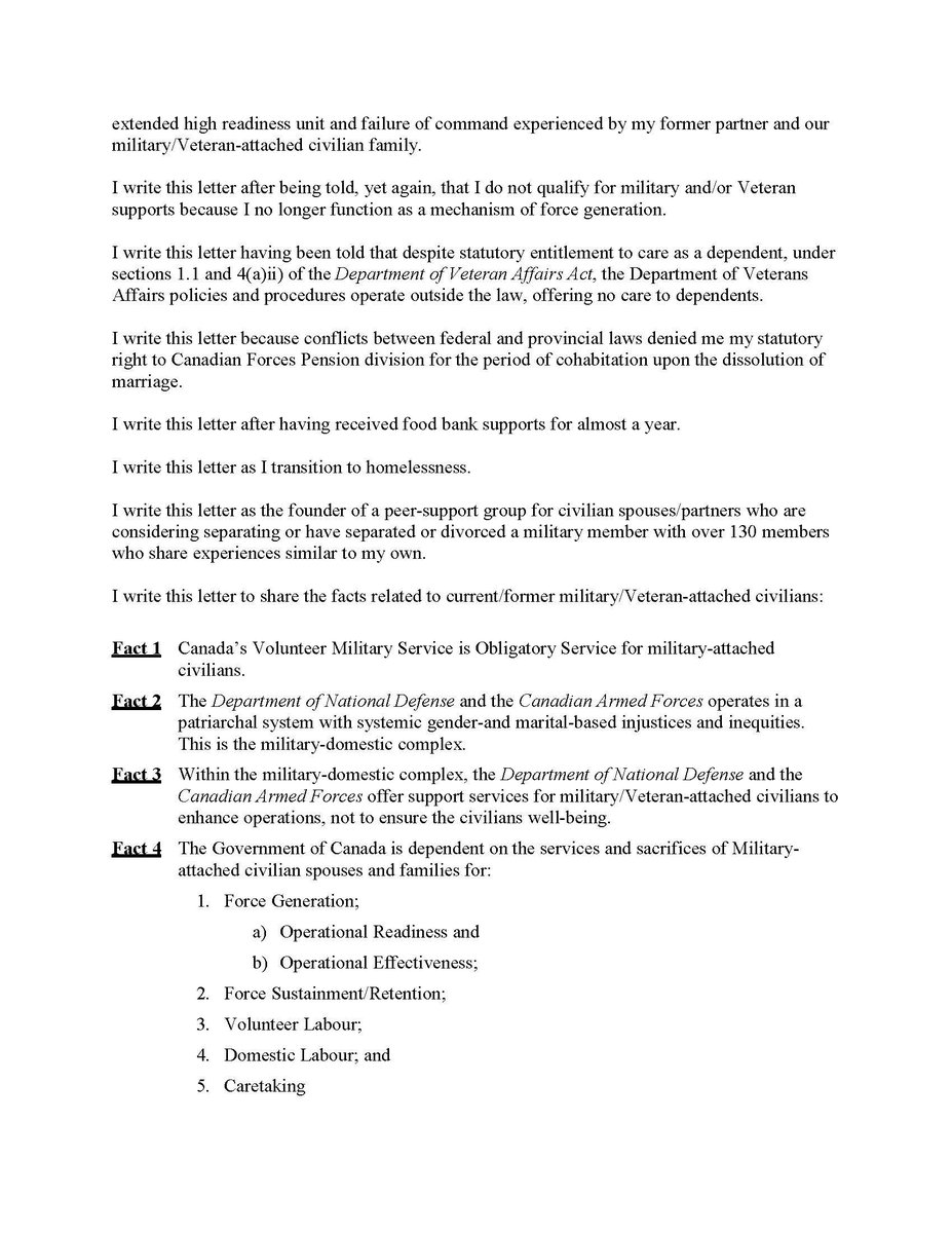 exmilspo's tweet photo. Today is the unofficial civilian spouse/partner of a military member/Veteran day of recognition.

Please:
1. Share this letter with your network
2. Write your local MP and MLA
3. Share your story in the comments

#militarydomesticcomplex #openletter #charterofrightsandfreedoms https://t.co/mhIbx3J6cc