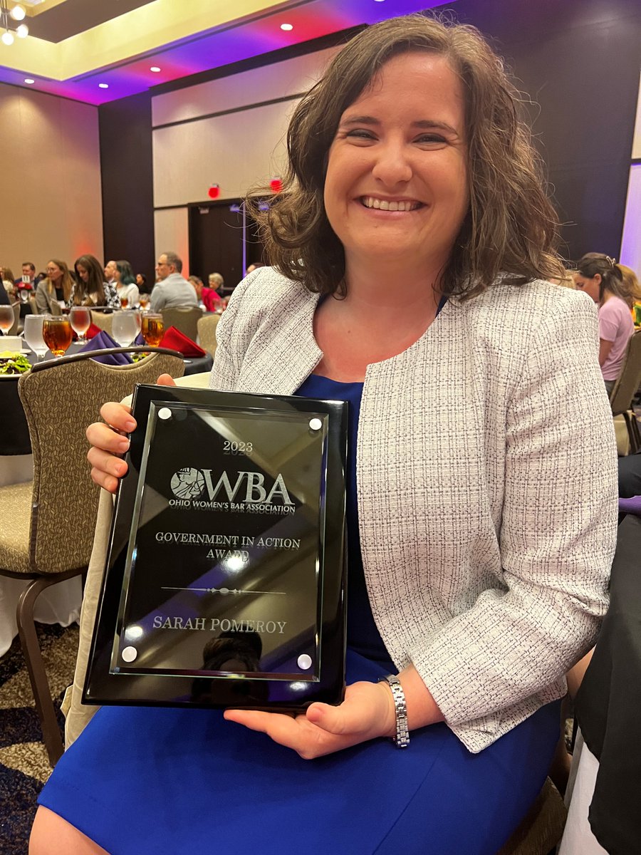 CityAttyKlein's tweet photo. Our office's success begins with people like Sarah Pomeroy, this year's @OWBA Government in Action Award winner. Sarah's work to address problem properties, bars &amp; businesses have made Columbus safer. This is a well-deserved honor. We're lucky to have her on our team. Congrats! https://t.co/EdFRyDxdg1