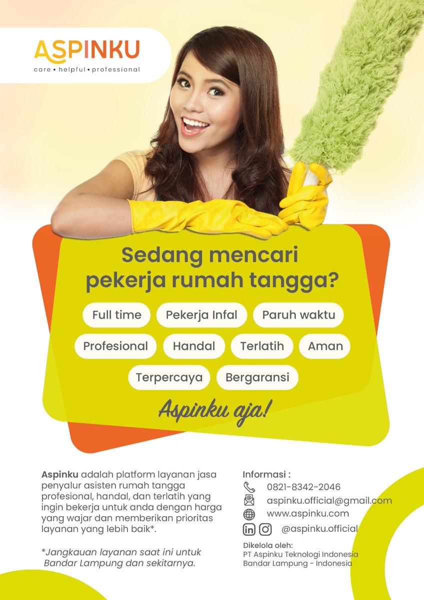 Cari Asisten Rumah Tangga(ART)?  Aspinku hadir di Bandar Lampung &amp; Metro!  Klik link berikut ini linktr.ee/aspinku?fbclid…
