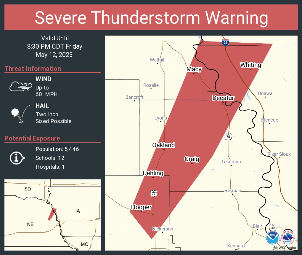 NWS Omaha on Twitter "Severe Thunderstorm Warning including Oakland NE