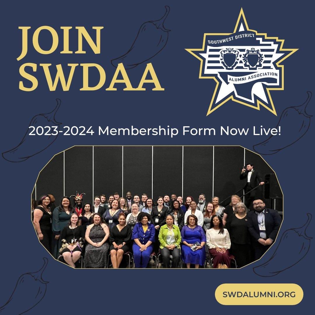 SWDAlumni's tweet photo. Our membership form for the 2023-2024 year is now live! Join today by filling out the form in the bio.
.
Make sure to join/renew before May 31st!
---
#SWDAA #SWD #KappaKappaPsi #TauBetaSigma #alumni #ContinueTheLegacy #JoinTheLegacy https://t.co/VCH2VnbRcA