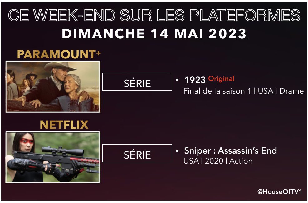 Ce week-end sur Disney+, Pass Warner, Universal+, Netflix, OCS et Paramount+.
#TengokuDaimakyo #LawAndOrder #1923tv