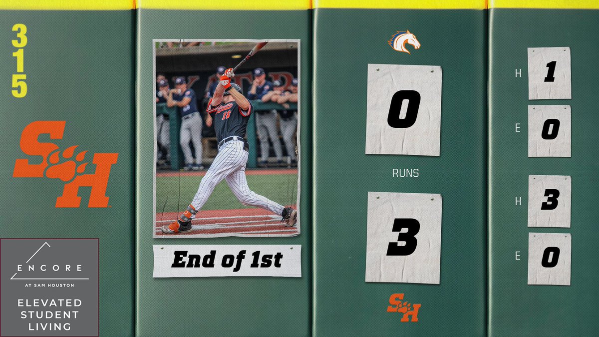 BearkatsBSB's tweet photo. Tyler Davis does Tyler Davis things with a 2️⃣-run triple as the Kats grab the lead.

#EatEmUpKats

📺 https://t.co/nfedDbsclx
📈 https://t.co/eiqTfzag4A
Game program 🔗 https://t.co/LQO0twcP73
Lineup sponsored by Encore at Sam Houston ⬇️
https://t.co/tOWVAxnQb4 https://t.co/oKDSXPC8FD