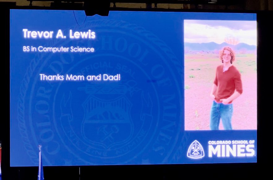 CherieAmours's tweet photo. Colorado School of Mines
Class of 2023
I lost it when I saw the message he chose for his picture on the Jumbotron. Iโm a proud mama. ๐ญโค๏ธ๐
#FirstGenerationCollegeGraduate
#HelluvaEngineer
#SiSePuede https://t.co/25EyQNnBWY