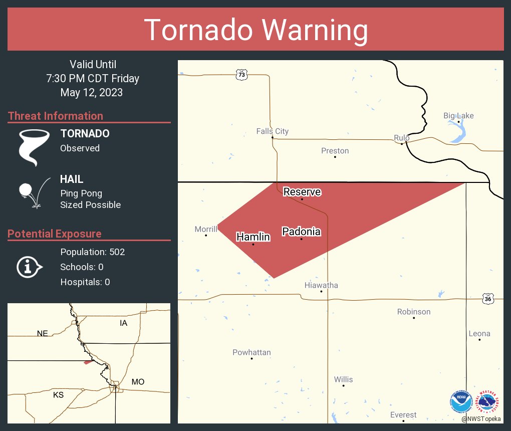 NWS Topeka on Twitter "Tornado Warning including Reserve KS, Hamlin KS and Padonia KS until 7