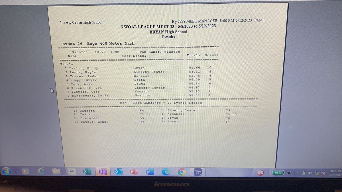 northwestohioal's tweet photo. Boys 400 final https://t.co/blR31Q16K5