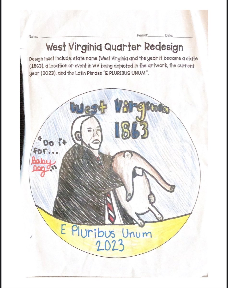 HeatherHagley83's tweet photo. My 8th grader was given the challenge of redesigning the WV Quarter. I think she nailed it! I would LOVE for this to reach Governor Justice! @JimJusticeWV https://t.co/26uyLDtzxq