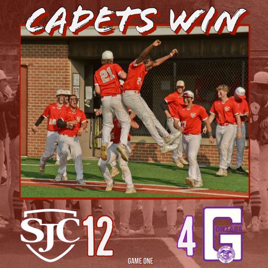SJC_Baseball's tweet photo. Cadets take Game 1 over Gonzaga, 12-4.  Game 2 tomorrow at 4pm, @Nats Academy! https://t.co/g8kUeJLve2