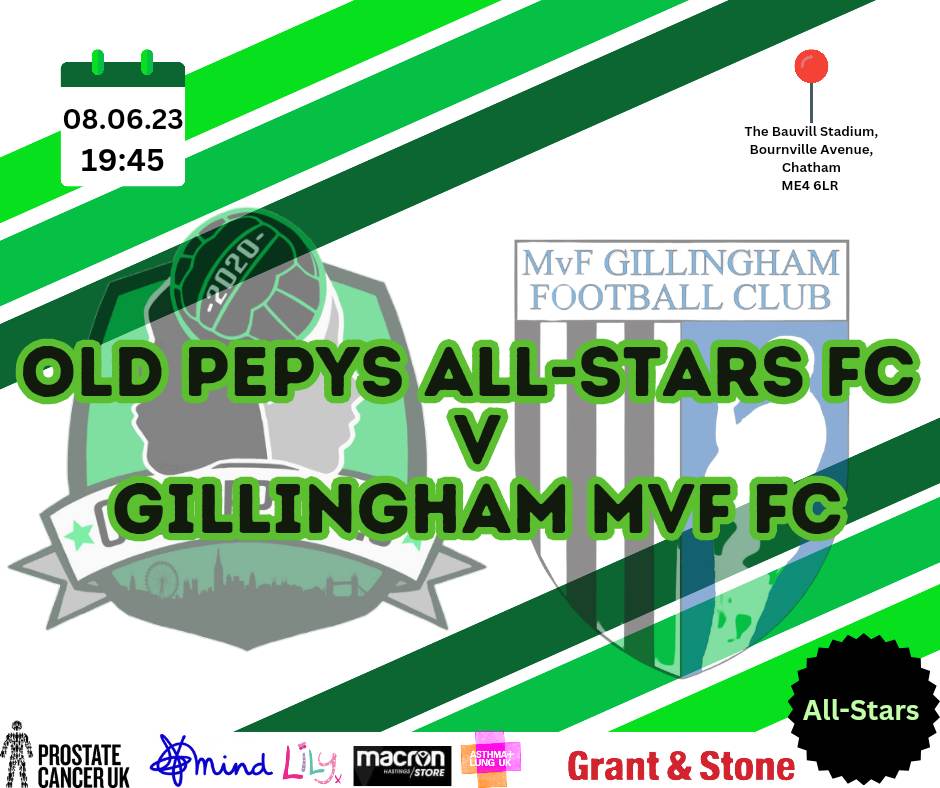 **TICKET SALES NOW OPEN**🎟🎫
@OldPepysCharity vs @MvfGillingham

ticketsource.co.uk/old-pepys-foot…

Raising money in aid of Iain and his son, Alfie. Huge thanks to our hosts @ChathamTownFC 👏🏻
#CharityFootball #Community #EpilepsyAwareness #UpThePepys #OneClub 
⚽️🟢⚫️🟢⚽️🔵⚪️🔵⚽️🟢⚪️🟢⚽️