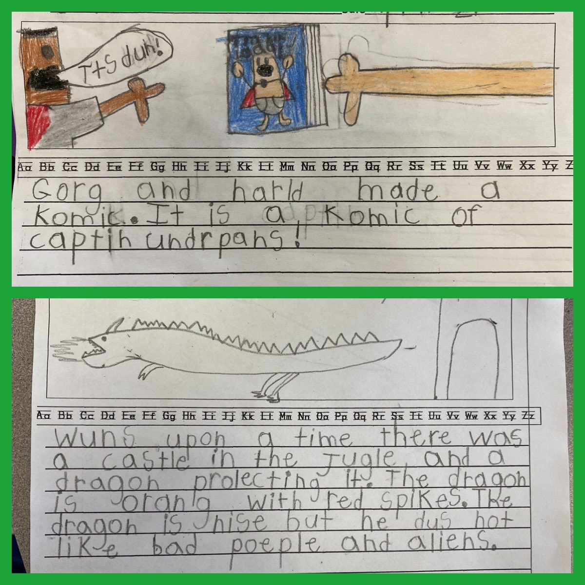 It’s taken a couple of weeks and many mini lessons during Writer’s Workshop but this grade 2 student took the risk and started an original story after always basing stories on Captain Underpants. Yay! @HrceLiteracy <a href="/WilliamKingElem/">William King School</a>