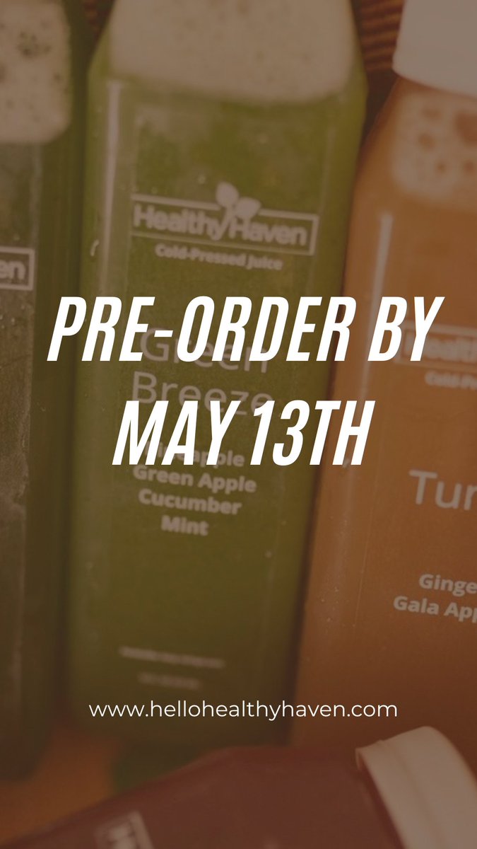 Place your order of Healthy Haven cold-pressed juice by the May 13th cutoff! Link in the bio!

#healthychicago #juicecleansechicago #coldpressedjuicechicago #healthyliving #juicecleanse #blackownedbusinesschicago #healthychicago #womenownedbusiness #ghanaianownedbusiness