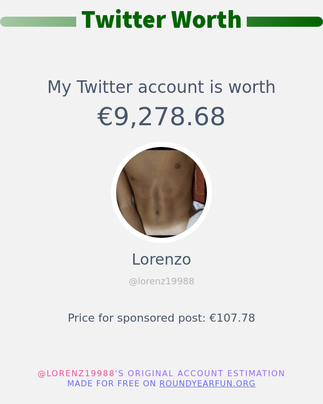 lorenz19988's tweet photo. Il valore del mio Twitter è di: €9,278.68

➡️ https://t.co/N2e6PyDJ5C https://t.co/XQsM5swuAQ