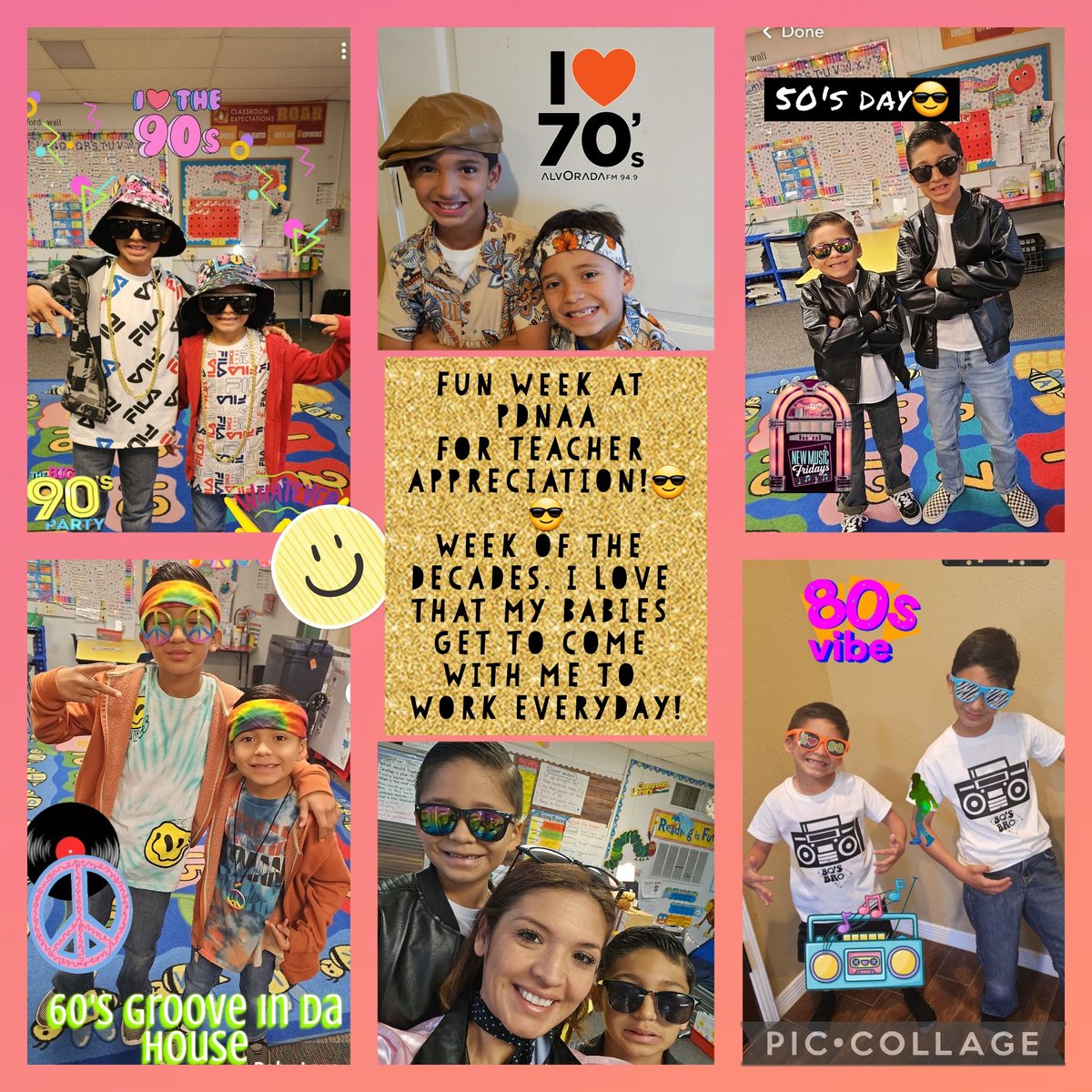 Fun! fun! fun week with the dress up days, for teacher appreciation week! Best part, I get to spend it with my boys. Week of the decades! Teacher appreciation week🥰 50's 60's 70's 80's 90's what's your favorite decade? @PDN_Academy @MSmith_PDNFAA @lwaters_PDN