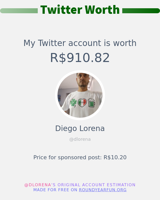 dlorena's tweet photo. Meu valor no Twitter é: R$910.82

➡️ https://t.co/pYPGfzSrfI https://t.co/3kJuoHgD5i