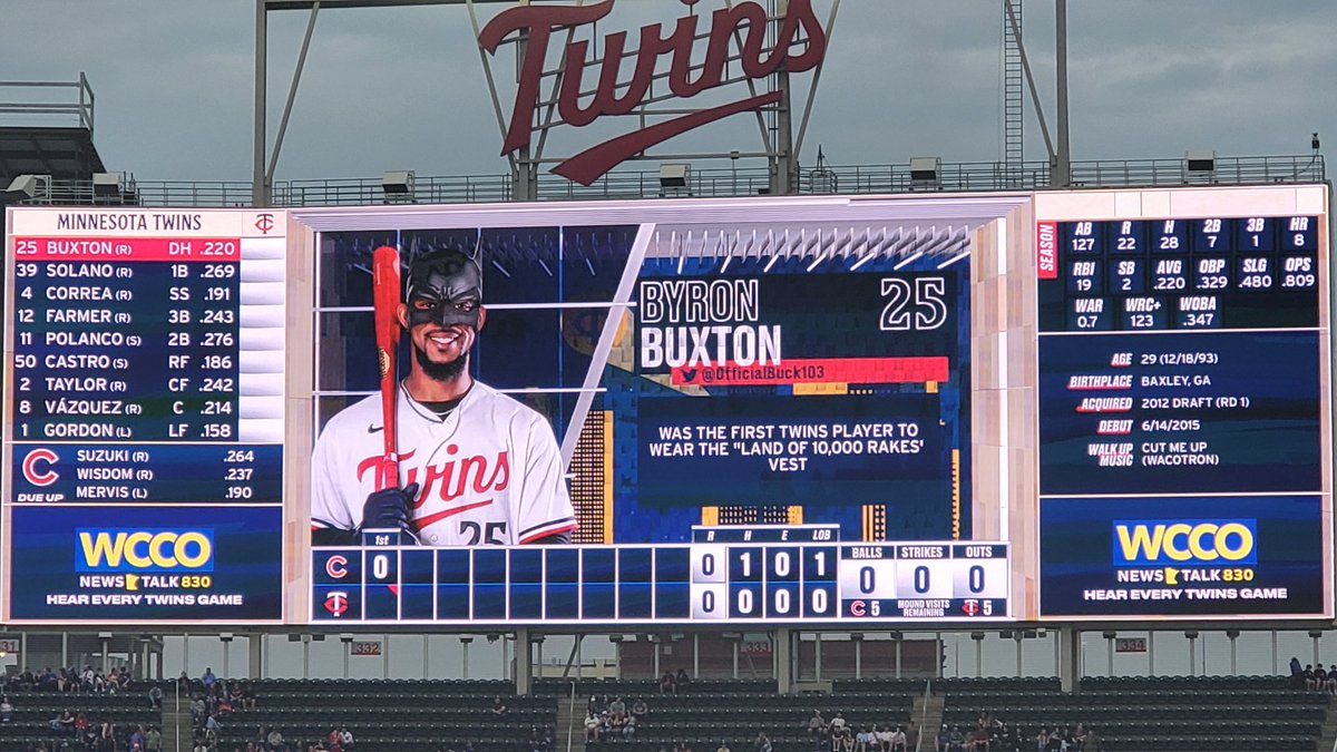 Byron Buxton leading off DC Comics Night at Target Field. #TwinsBaseball #dccomics