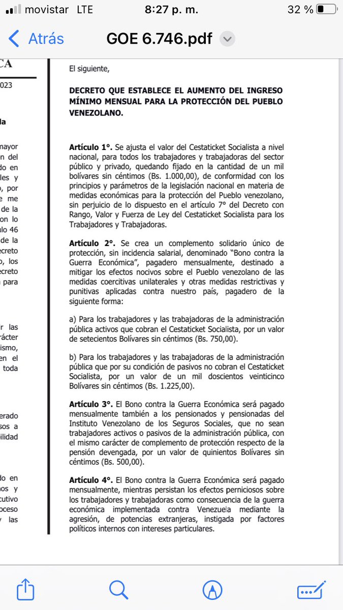 jojagarcia's tweet photo. Decreto No 4.805, mediante el cual se establece el Aumento del Ingreso Mínimo Mensual para la Protección del Pueblo Venezolano. @PwC_Venezuela @azevedopaixao https://t.co/fLHb2Iivqs