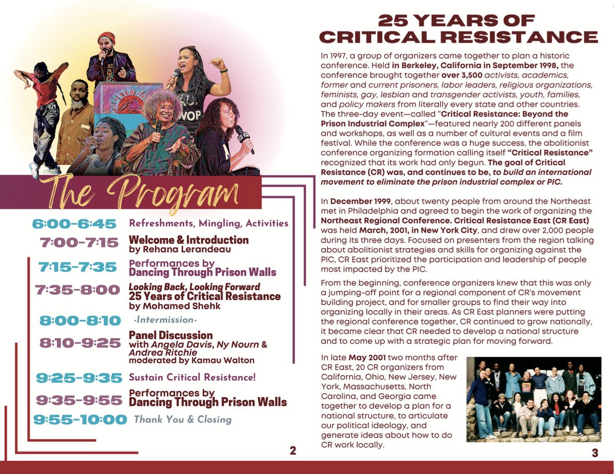 C_Resistance's tweet photo. Thank You for celebrating 25 years of #CriticalResistance! The full #ReportBack from our fundraiser last Friday is live on our website. Check out all the success from the night, including photos, video, and the printed program. #AbolitionNow #CR25
- https://t.co/oNPULQwbKu https://t.co/Bxxcz4q9Cg