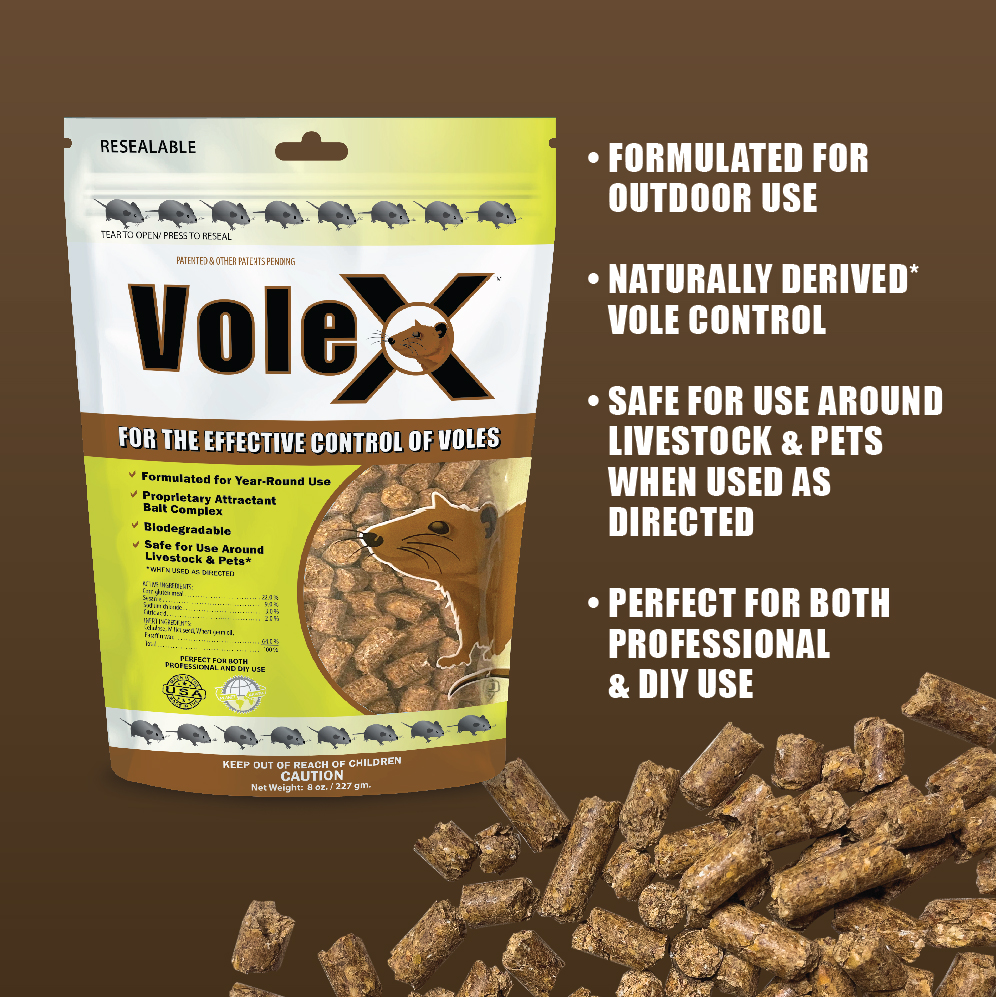 Voles can cause damage to your property, and it's important to act fast. VoleX Pellets provide a safe and effective solution for vole control without the risk of harm to people, pets or non-target wildlife.

ecoclearproducts.com/products/volex