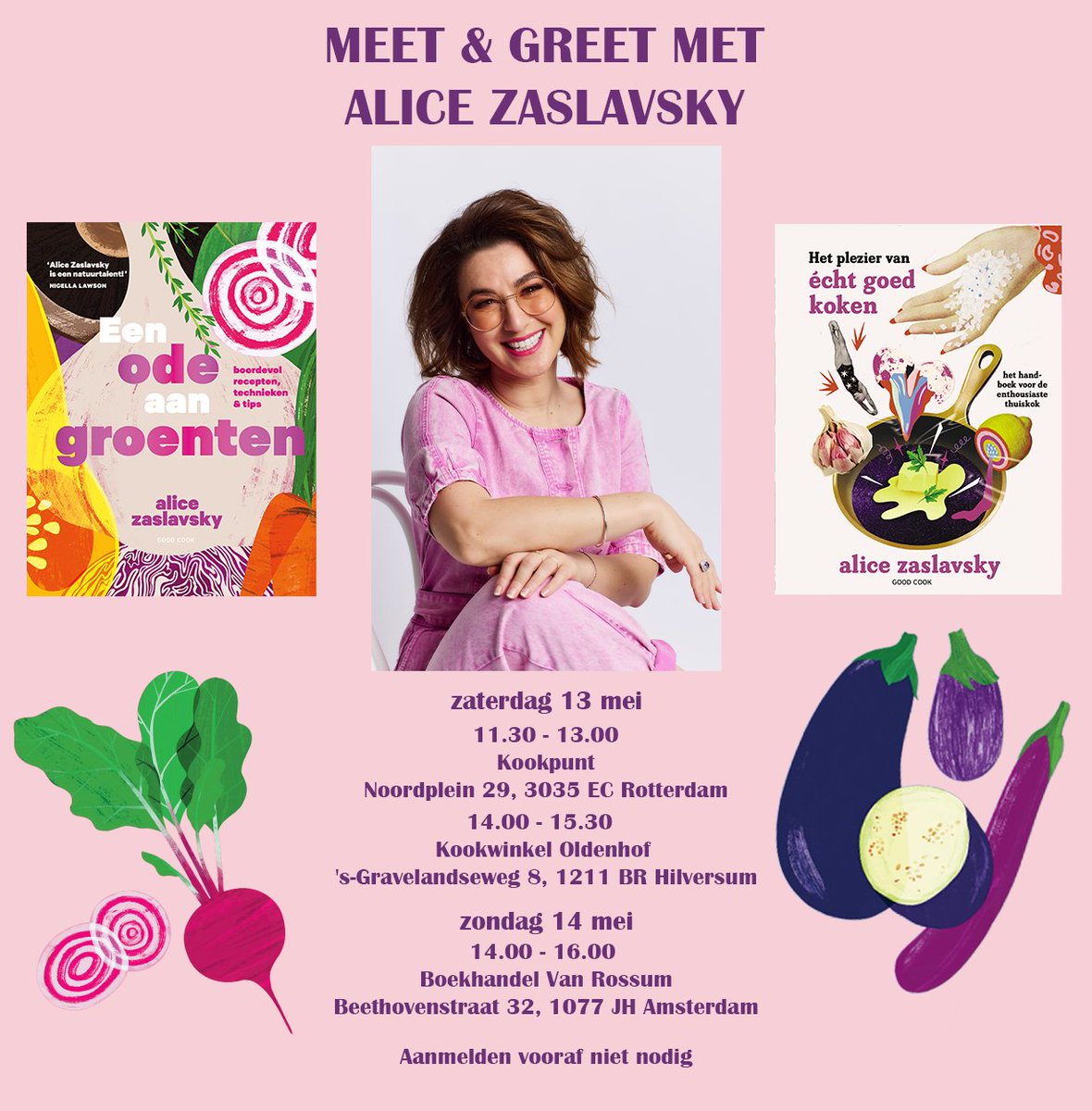 Morgen én overmorgen is het zover: dan is Alice Zaslavsky - auteur van 'Een ode aan groenten' en 'Het plezier van écht goed koken' in Nederland om verschillende boekhandels te bezoeken! 🌟 Zien we je dan?!

bit.ly/boek_hpvegoedk…