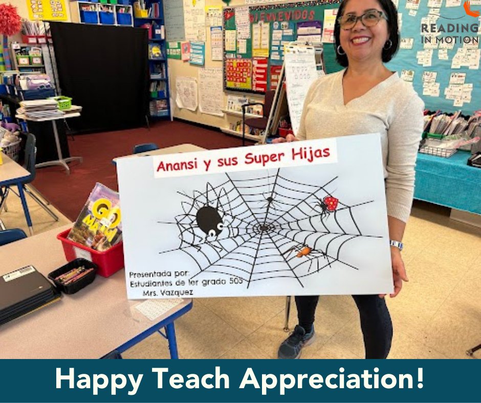 readinginmotion's tweet photo. Mrs. Vázquez goes above and beyond for her students everyday. She makes learning fun and engaging. Here she is preparing to bring one of our RIM scripts to life with her students performing the play “Anansi y sus súper hijas” #teacherappreciation #readinginmotion #chicago https://t.co/E0QWEMDsLi