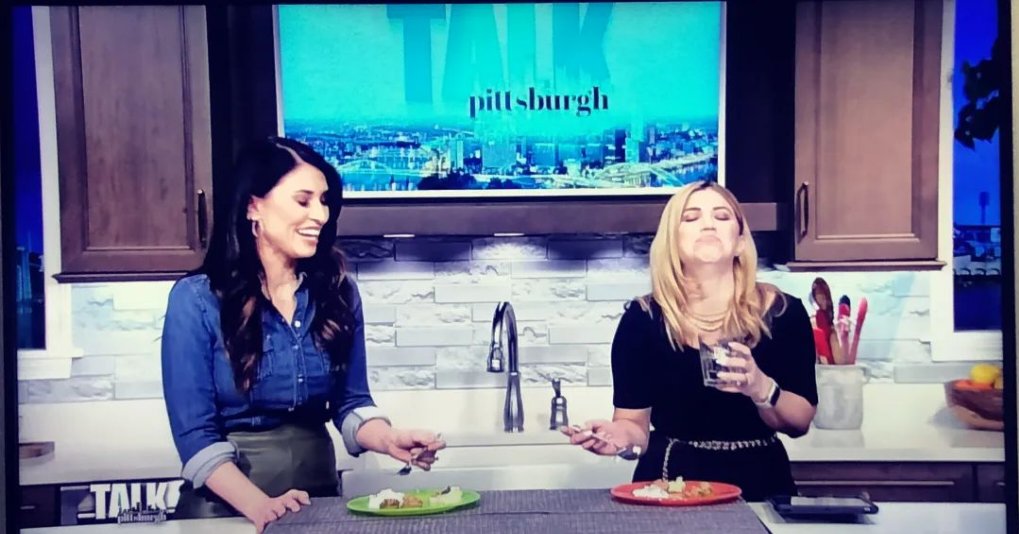 Like @MaryOursWX, we're all the birthday girl today on #TalkPittsburgh @KDKA! #ChefMary #InTheKitchen #BirthdayTreat #ThatReactionThough... Happy Birthday, @KDKAHeather!! 🤩😂