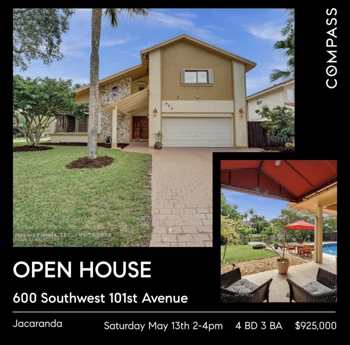 OPEN HOUSE!  Join Us Saturday May 13th 2-4pm.  Call Lisa Echea 305-431-4745 for more information.#openhouse #lisaechea #workingwiththebest #compassagent #echeagroup #justlistedhomes #ftlauderdalerealestate #openhouse #openhouse #sellinghomes