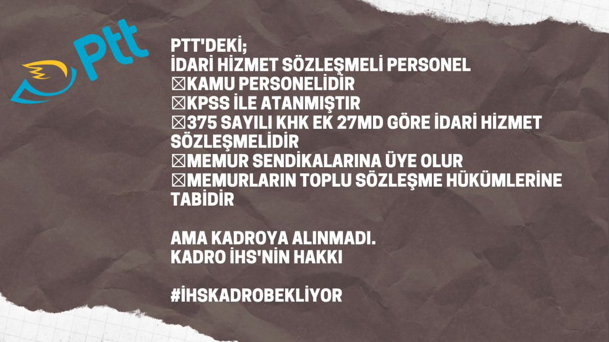 #LiderlerFOXta
#pttihslilerekadro bekliyor yıllardır lütfen emeğimizin karşılığına sessiz kalmayın sayın <a href="/kilicdarogluk/">Kemal Kılıçdaroğlu</a> 13. Cumhurbaşkanım.
