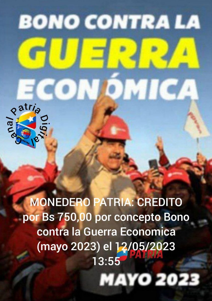 Llegando BONO de Guerra Económica a través del Sistema Patria🇻🇪Gracias a las políticas de Protección Social a las y los trabajadores del Sector Público @NicolasMaduro @Mippcivzla @VTVcanal8 #DiplomaciaUniónYCrecimiento