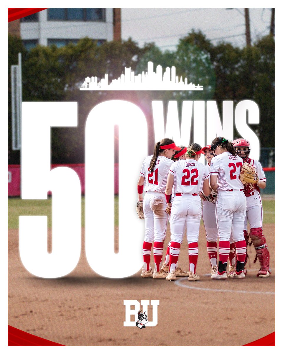 Another milestone to add to our historic 36th season. First Northeast @NCAASoftball Division I program since 2002 to reach 5️⃣0️⃣ victories‼️ 🐾🙌🥎 #GoBU #DawgsEat #NCAASoftball