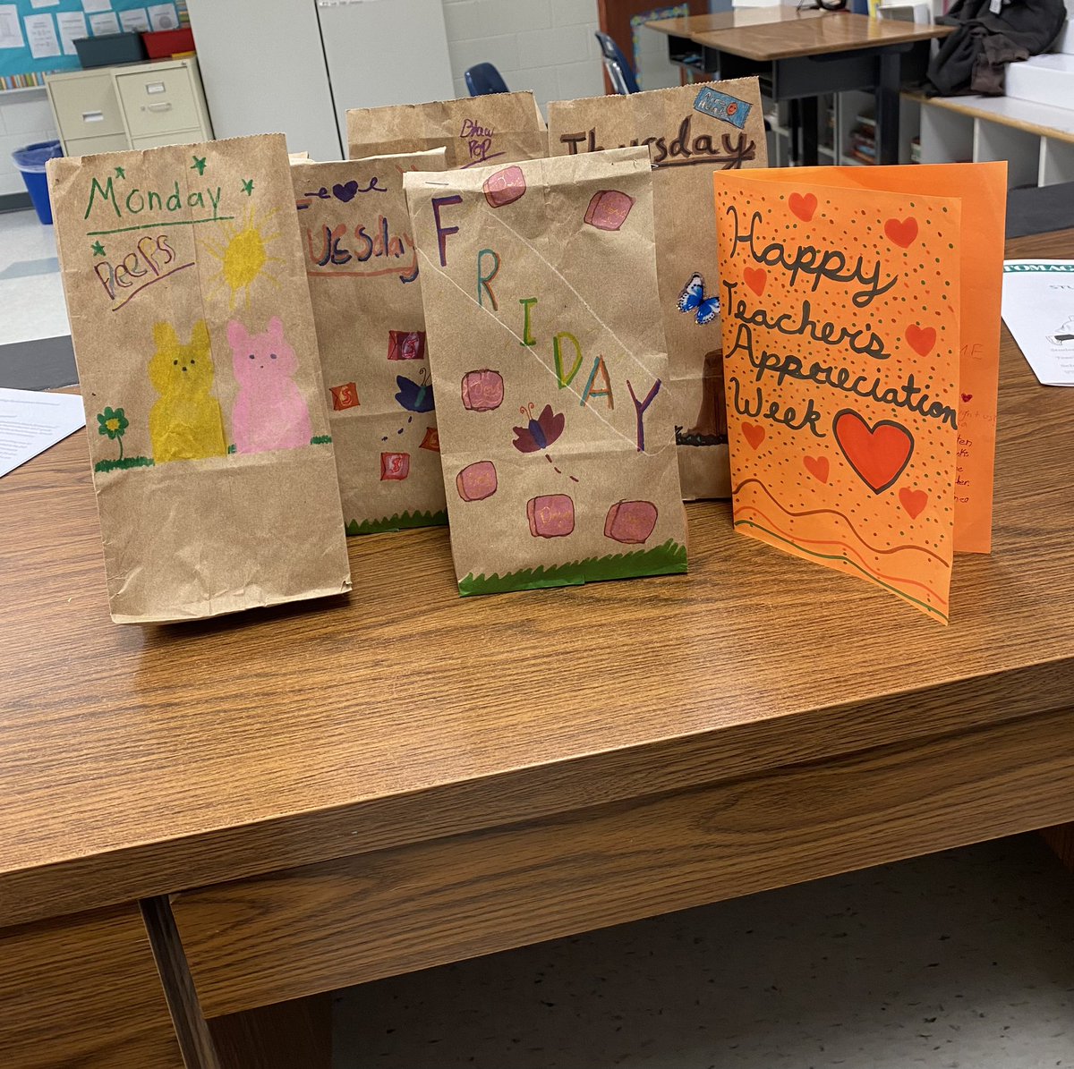 The biggest thank you to my three students who collaborated and surprised me with the sweetest card and a bag of candy every day this week❤️ #WeAreWJCC @WJCCSchools
