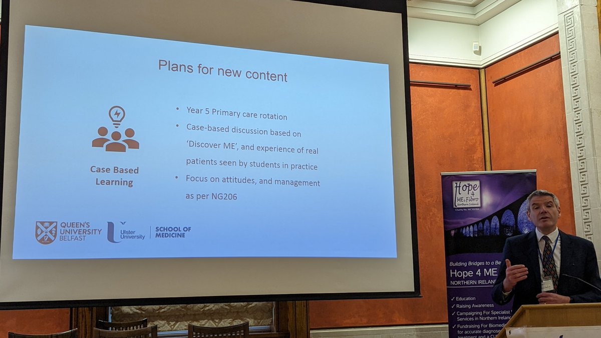 Louise Dubras @LouiseDubras of Ulster University and Neil Kennedy @DrNeilK of QUB, announcing exciting & innovative updates to their medical school #MECFS educational curricula, at the @hope4mefibroni ME conference in Belfast. Bravo! 👏

#MEAwarenessDay
#WorldMEDay
#MECFS
#pwME