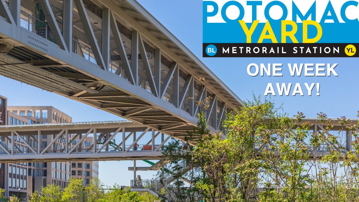 wmata's tweet photo. We’re only ONE WEEK AWAY from the opening of the Potomac Yard Station🔵🟡! What are you most excited for about your newest station? #wmata #YourMetro https://t.co/vvqrNw1mSf