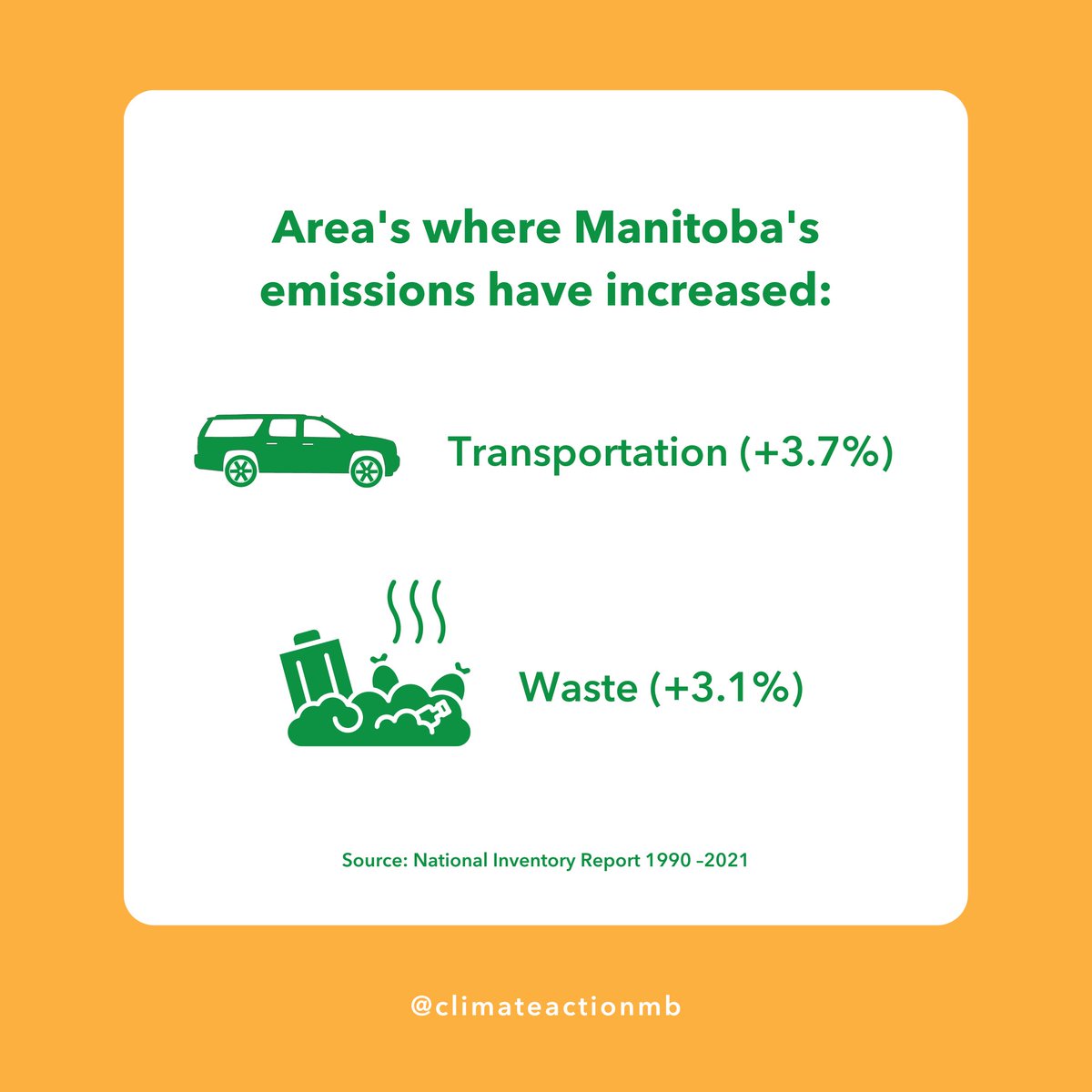 Manitoba's emissions are not decreasing fast enough. Any more half-baked measures will half-bake us.

Read more about Canada's latest emission inventory report, and how MB is doing here: climateactionmb.ca/review-of-mani…

#MBPoli #EmissionReduction