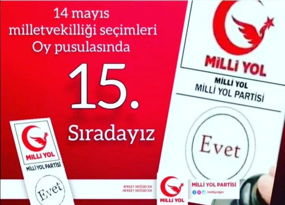 DemokratParti16's tweet photo. #milliyolpartisiEVET
15.sırada Evet https://t.co/mzw43Cn0eq
