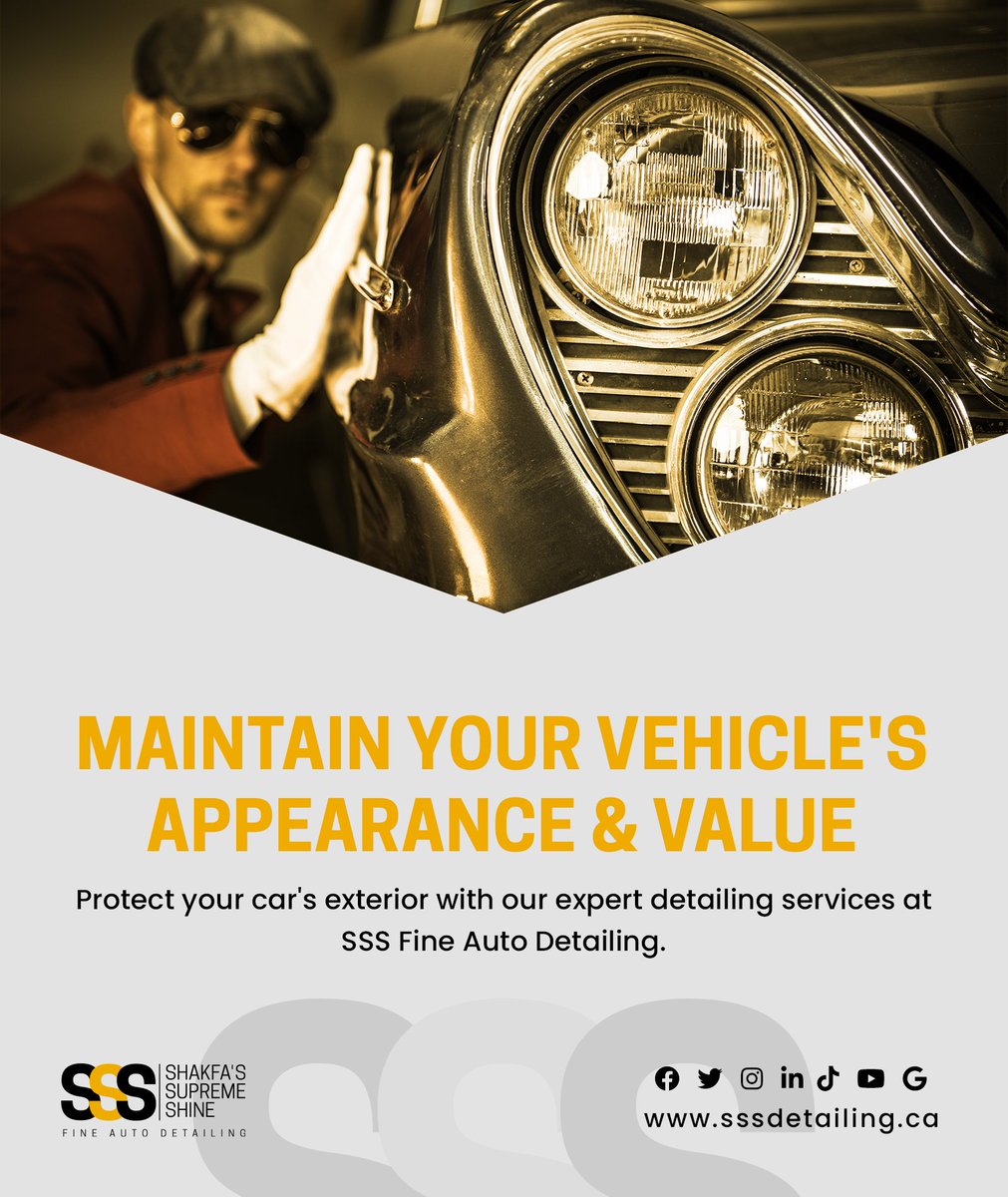 sssdetailingca's tweet image. ✨🚗 Protect your car's exterior with our expert detailing services at SSS Fine Auto Detailing.
Book now!
ayr.app/l/aW9K

or CALL US NOW: +1 519-686-6565

#ExteriorDetailing #CarPreservation #LondonOntario #sssdetailing #ldnont #carcare #cars
