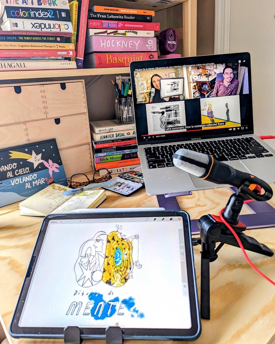 Catafwilliams's tweet photo. This messy desk is the backstage for our new podcast, Mind Drawings. My friend Camilo Meza and I have decided to start recording our weekly drawing sessions. https://t.co/yUfgo0rATc  (I made English subtitles just turn on the CC) https://t.co/L41KoIrOrp