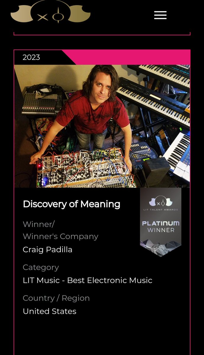 The title track from my latest solo album, 'Discovery of Meaning,' has won a Platinum Award for Best Electronic Music from the @LitTalentAwards ! I am honored. 🙏 #littalentawards #electronicmusic