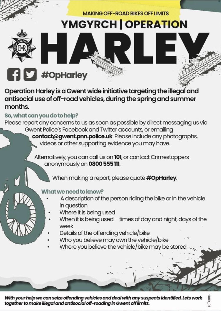 RhianHowellsNCC's tweet photo. Operation Harley targets the illegal and anti-social use of off-road vehicles #opharley : https://t.co/djUH2KKYpe