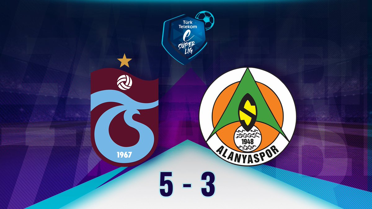 1️⃣ #L1DER
⏱️ Karşılaşma sona erdi
🎮 Trabzonspor 5-3 Alanyaspor