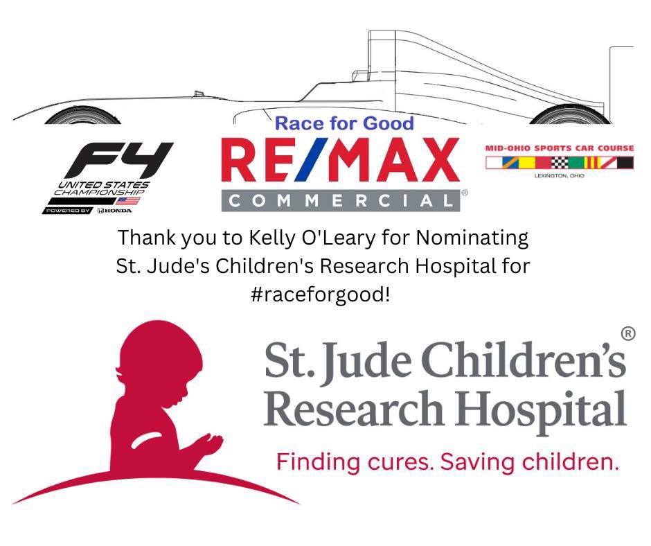 Thx Kelly O'Leary for Nominating <a href="/StJude/">St. Jude</a> for RE/MAX Race for Good. Will we see you on the 7 Formula 4 Car at the F4 Championships in June?Nominations accepted through 5/31/2023. See rcgmichigan.com/raceforgood for details form! #raceforgood <a href="/F4Championship/">F4 U.S. Championship</a>