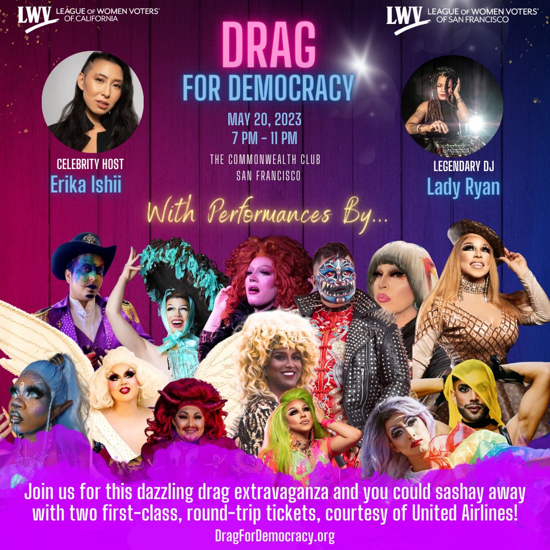 Drag queens! Prizes! Hanging out together with me in VIP! 🥂✨

All benefiting voting rights and giving a voice to those who most need it in our community. My sister worked so hard on this, come see our first collab!!!💕