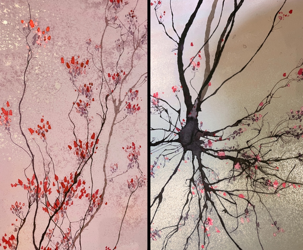 Synaptic Blooming- neuronal processes branch upward in search of new connections as branches of plants grow in search of light.
bit.ly/3VQ04UN (link in bio)⁠

#asianart #plant #japaneseart #wisteria #spring #brain #neuron #sciart #florals #flowers #print #floralart