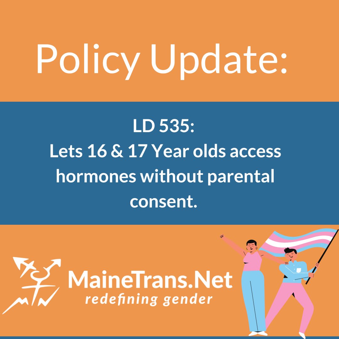 MaineTransNet's tweet photo. Our biggest bill this year, LD 535 had a public hearing. If passed, this bill creates a path where 16 and 17 years olds can access gender affirming hormones without parental consent. https://t.co/6Udarcxw3c