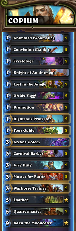 Highest I could get so far. 
KB Rogue = 60-40
QL Druid = 65-35
Shudder = 40-60 but super prevalent.

Golem is a flex slot. <a href="/neon31HS/">Hearthstone-Decks.net</a> 
Decklist : AAEBAZ3DAwTSA/oOnvgCzOsDDewPuMcC2f4Clc0Dg94DhN4D4+sDx6AEyaAEweIE/e4ElPUF16IGAAA=
