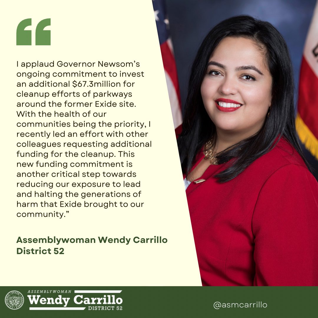 AsmCarrillo's tweet photo. The #MayRevise, released today by @CAGovernor, includes $67.3M in the #CABudget for add’l #EXIDECleanUp. The health of our communities is non-negotiable and I thank my colleagues who joined me to secure this funding 🙏
More: https://t.co/1aVX85j3HG https://t.co/qD16lJWwZd