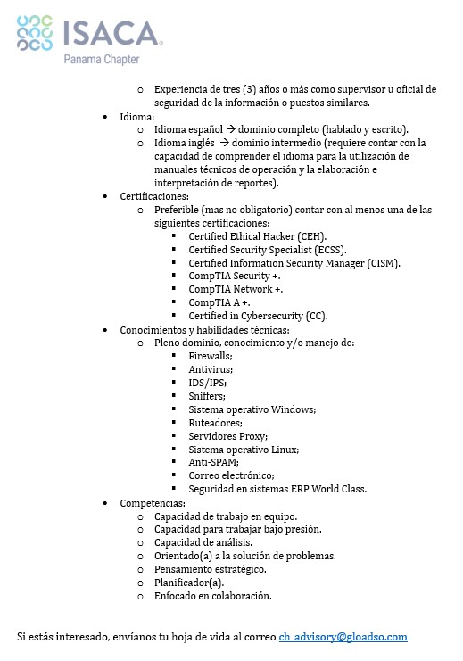 Nueva oportunidad laboral - Oficial de Cibersegridad