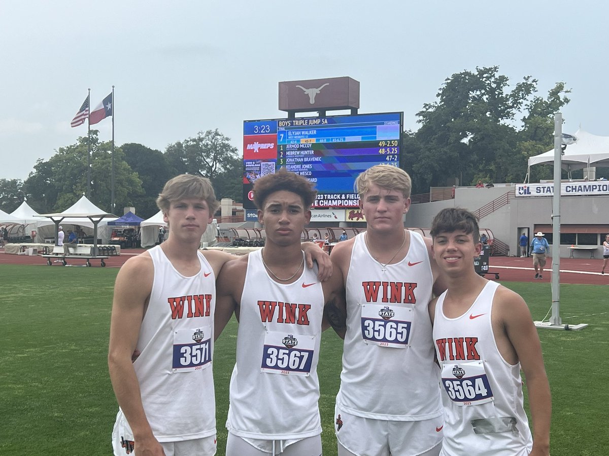 gibson_wildcat's tweet photo. Proud of these dudes!!  @WinkWildcats 4x200m @uiltexas #StateTrack …. First in school history … Go Represent https://t.co/qT923dIdkU