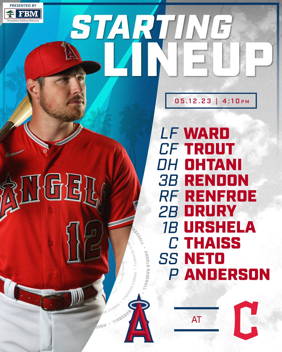 5/12 lineup: LF Ward, CF Trout, DH Ohtani, 3B Rendon, RF Renfroe, 2B Drury, 1B Urshela, C Thaiss, SS Neto, P Anderson 