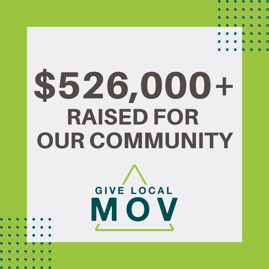 GiveLocalMOV's tweet photo. We're excited to announce that with the help of nearly 1,300 donors we raised $526,000+ for our community! π€© Itβs collaborative efforts, like #GiveLocalMOV, that make this area a great place to live, work, and play. https://t.co/TxvlKhm8D3